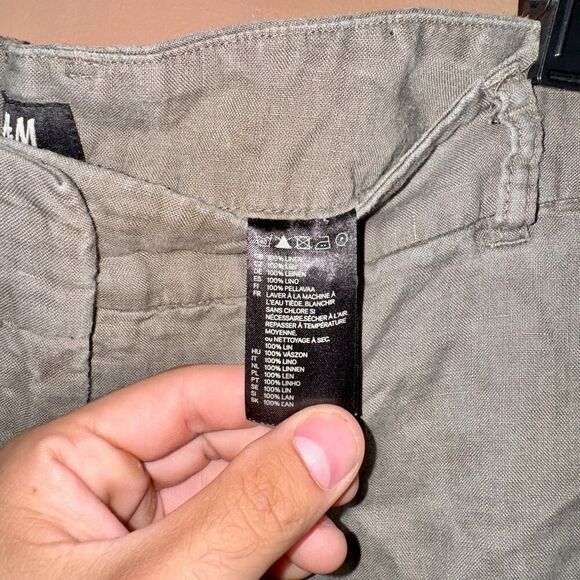 H&M 100% Linen Taupe Green Women's Pants - Size 12 - Excellent Condition - Picture 3 of 9